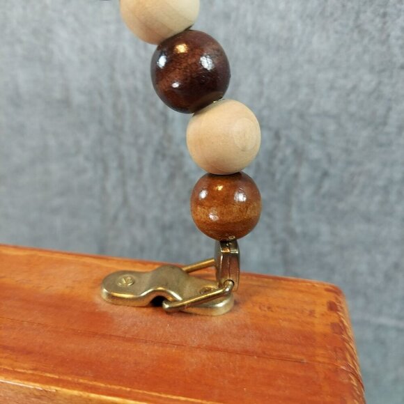 Handmade Wooden Purse With Nature-Inspired Wolf & Landscape Artwork Beaded Handl - Picture 9 of 16